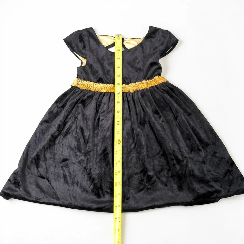George Girls Velvet Sequin Party Dress Black Gold Bow Back XS 4-5‎ Excellent